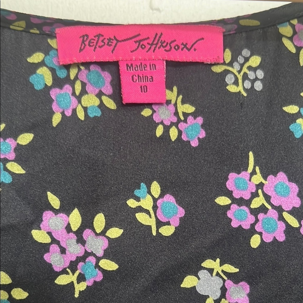 Betsey Johnson Black and Purple Floral Baby Doll Dress 10 - Picture 2 of 9